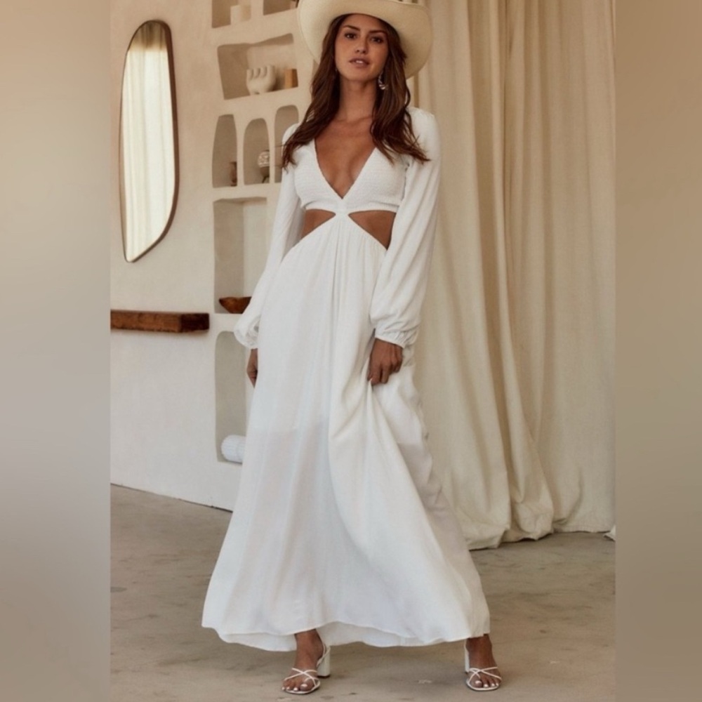 12th Tribe White Long Sleeve Maxi Dress